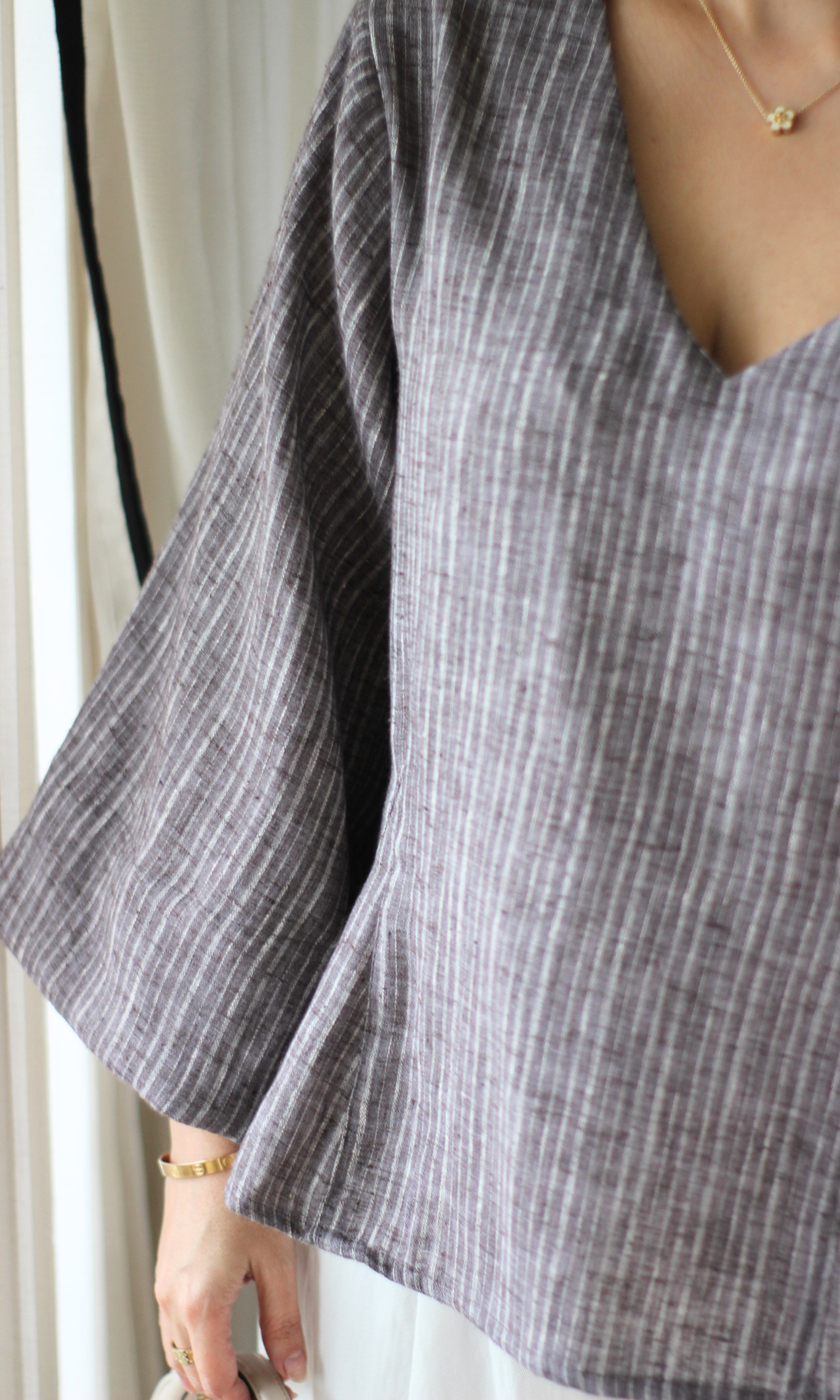 Taupe Textured V-Neck Peplum Top