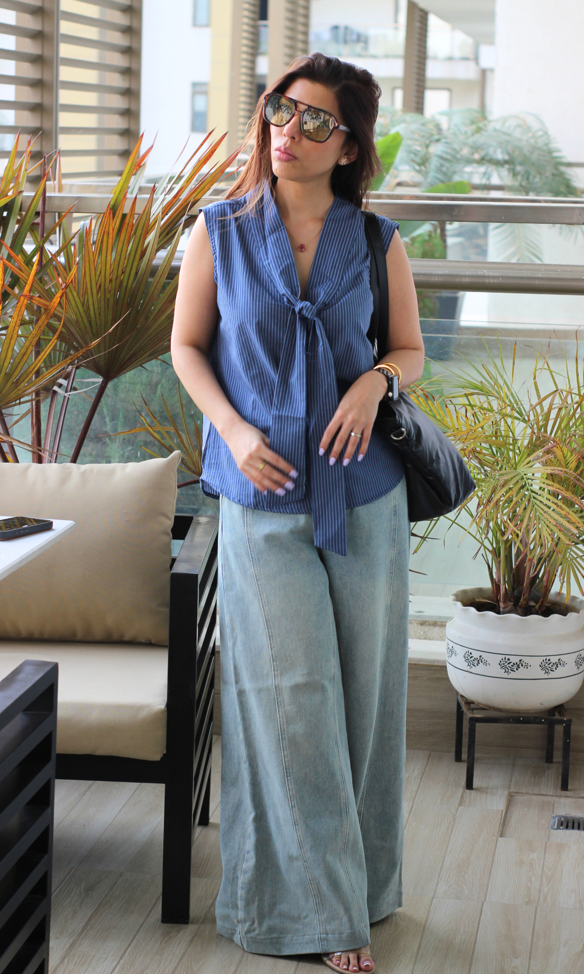 Navy Micro-Stripe Tie Top