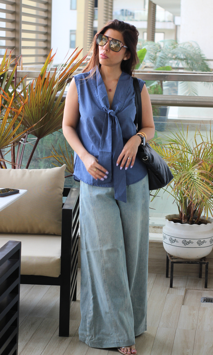 Navy Micro-Stripe Tie Top