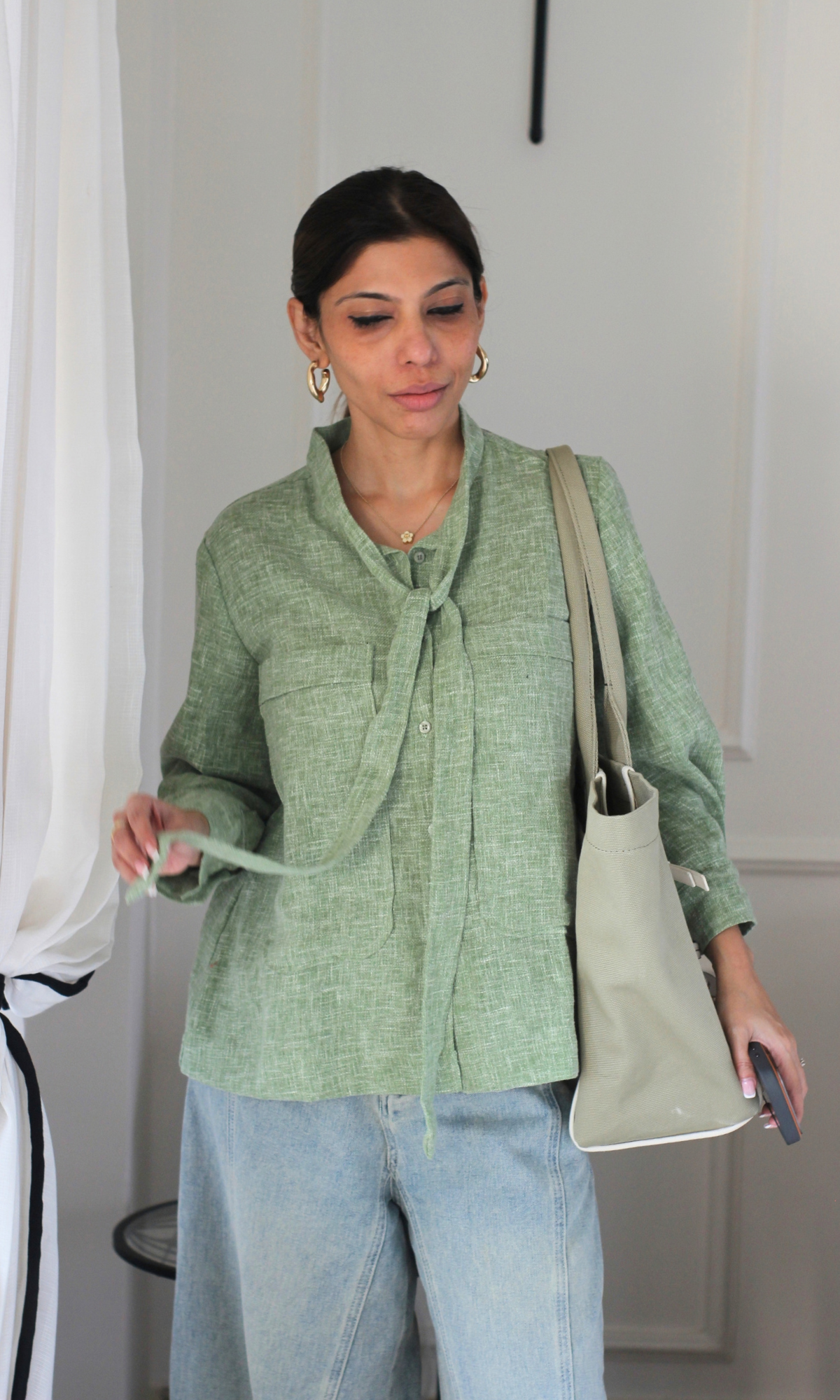 Sage Tie-Neck Shirt