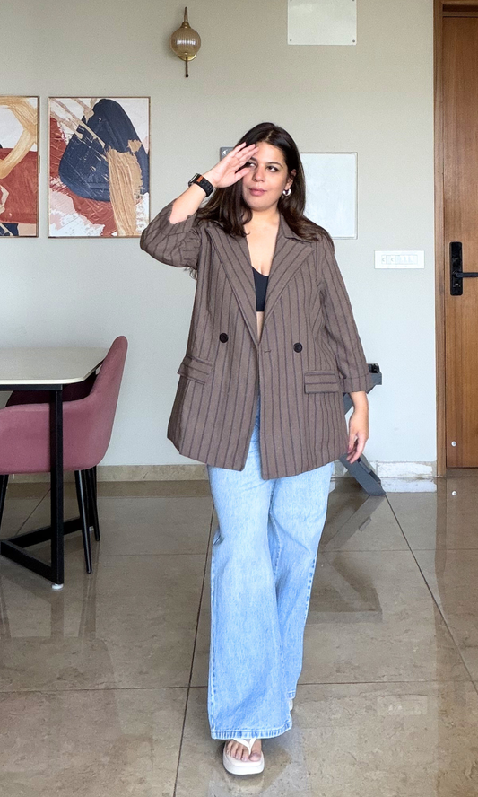 Mocha Striped Cotton Blazer
