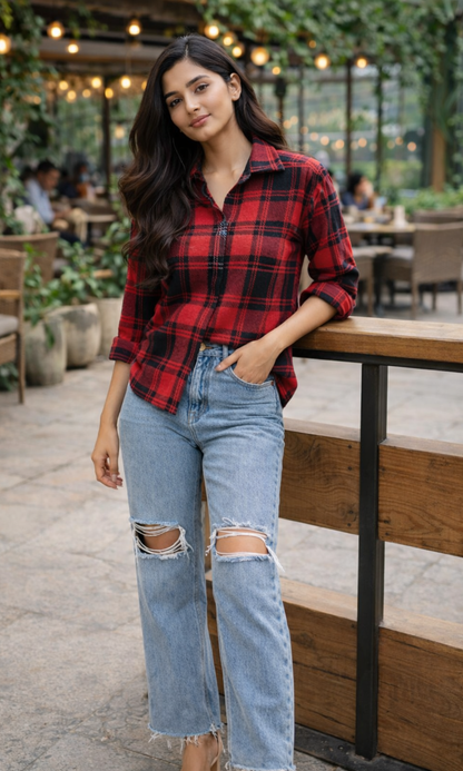 Red Black Plaid Winter Checked Shirt