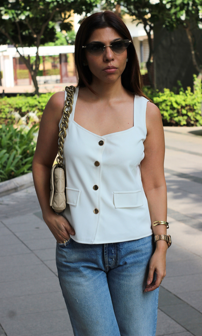 White Squared Neck Waist coat