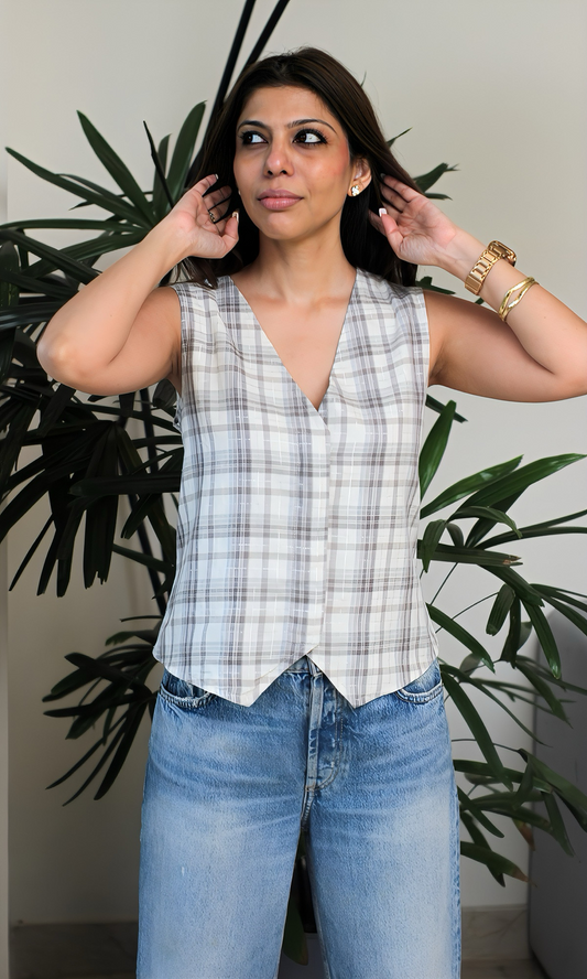 Starlit Lurex Checked Waist Coat