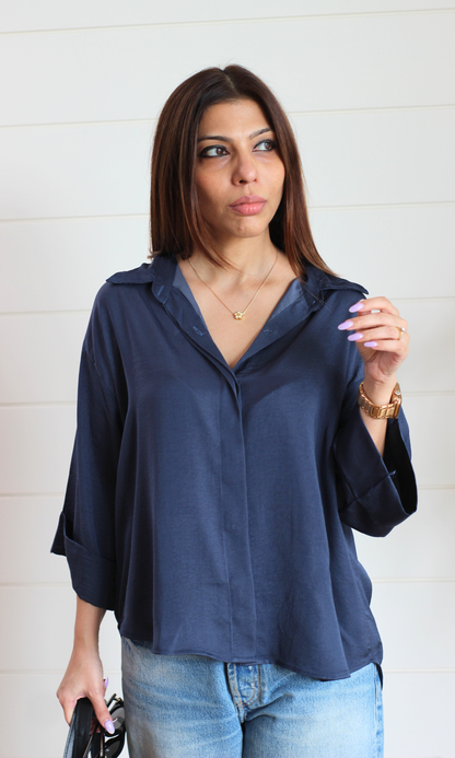 Indigo Sheen Loose Shirt