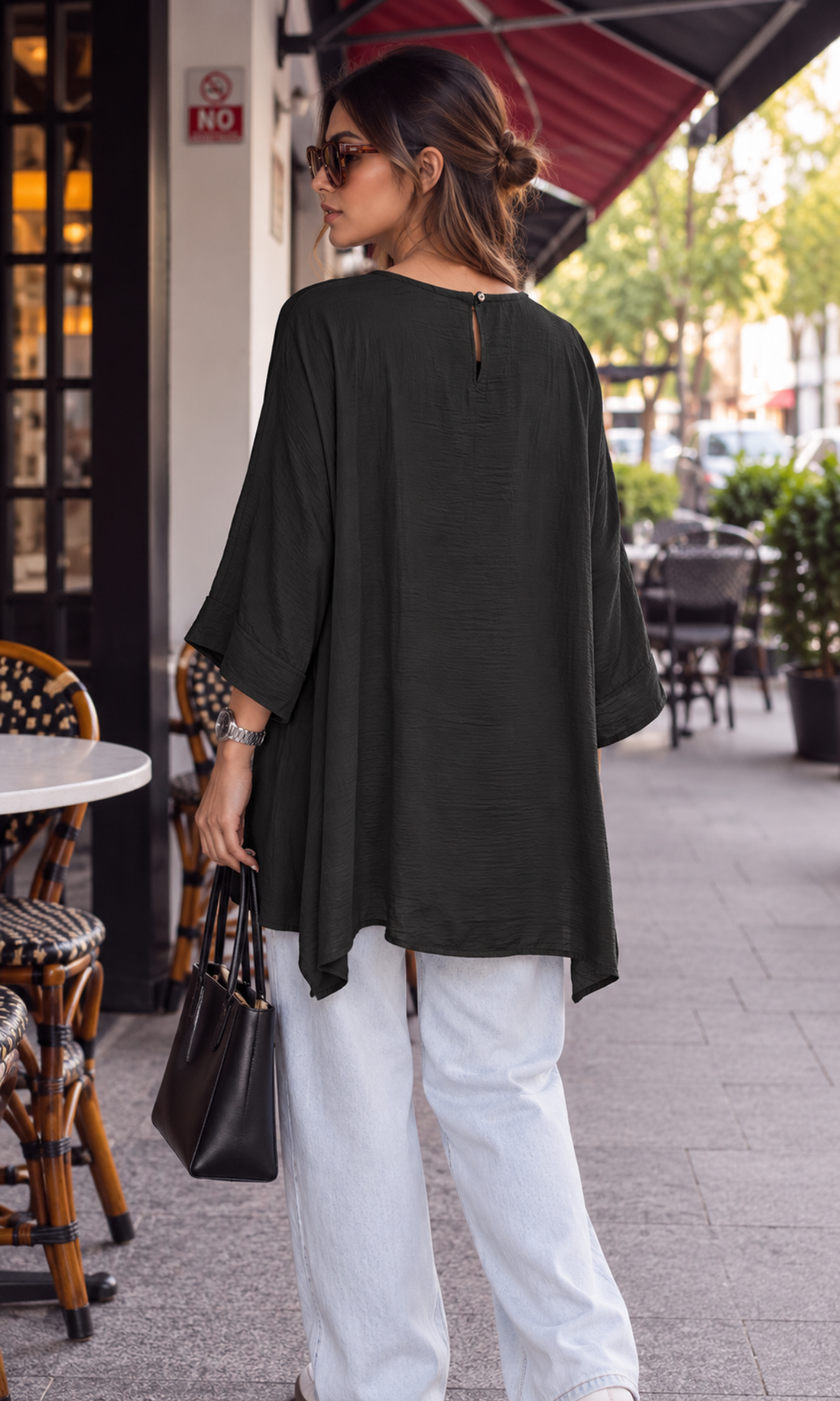 Black High-Low Hem Dolman Top