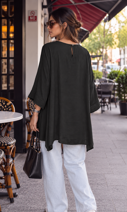 Black High-Low Hem Dolman Top