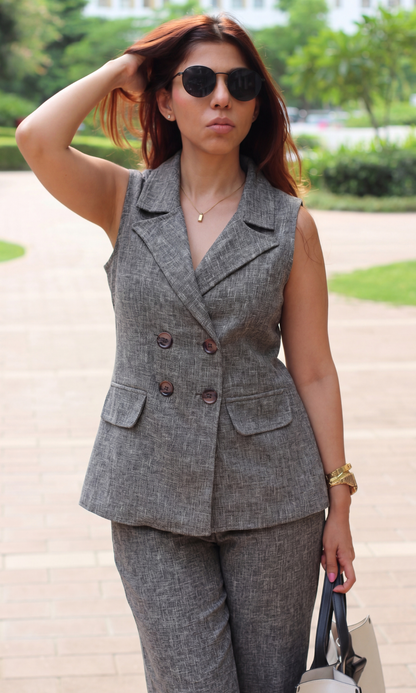 Charcoal Grey Waistcoat and Flared Pants Co-ord