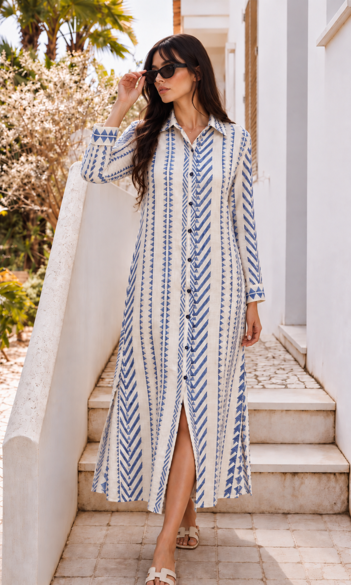 Cobalt Chevron Weave Shirt Dress