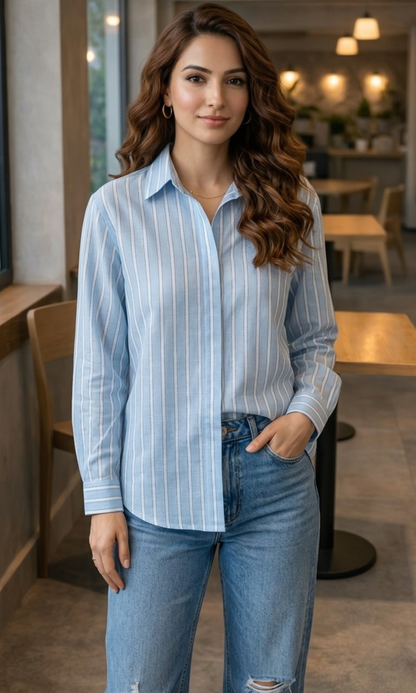 Sky White-Line Striped Shirt