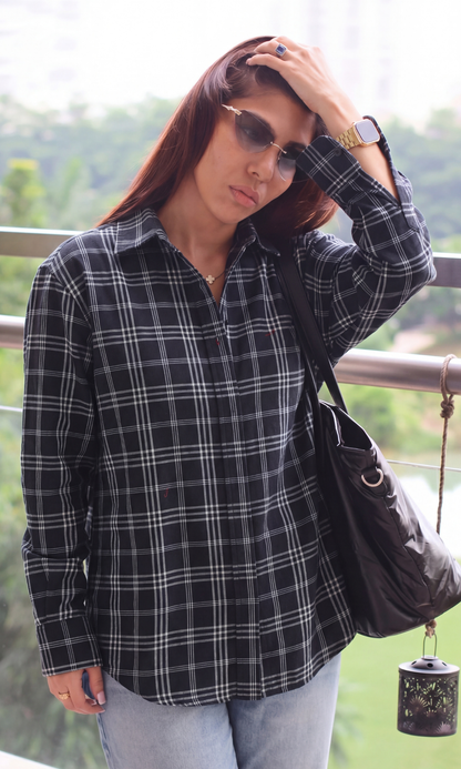 Black and Grey Linear Checked Shirt