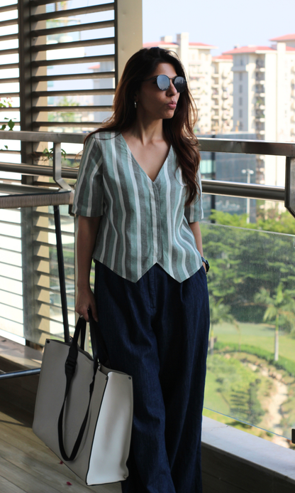 Linear Green Sleeved Waistcoat