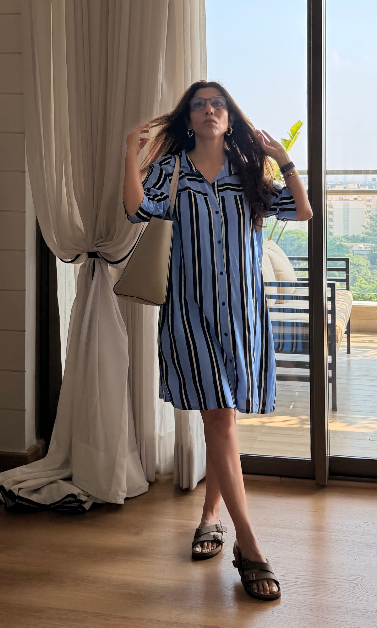 Periwinkle Striped Mini Shirt Dress