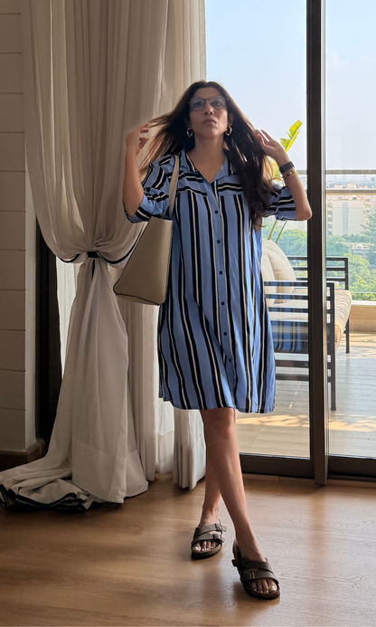 Periwinkle Striped Mini Shirt Dress