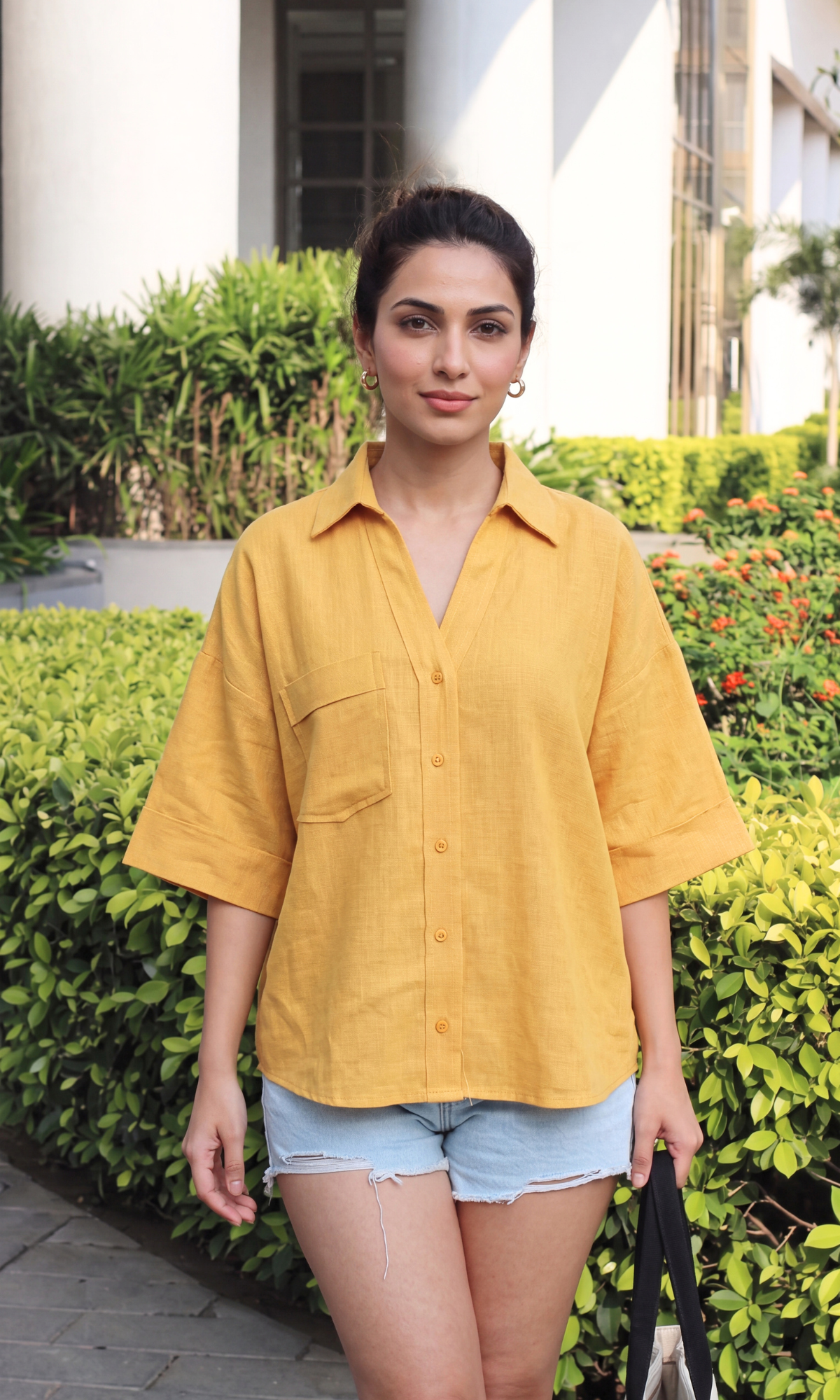 Mustard Textured Camp Shirt