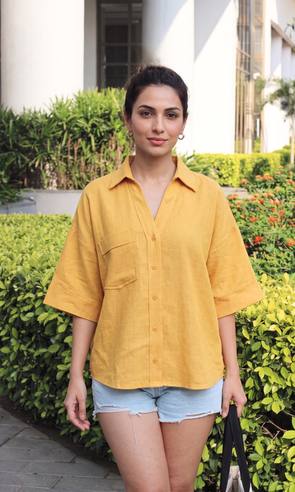 Mustard Textured Camp Shirt