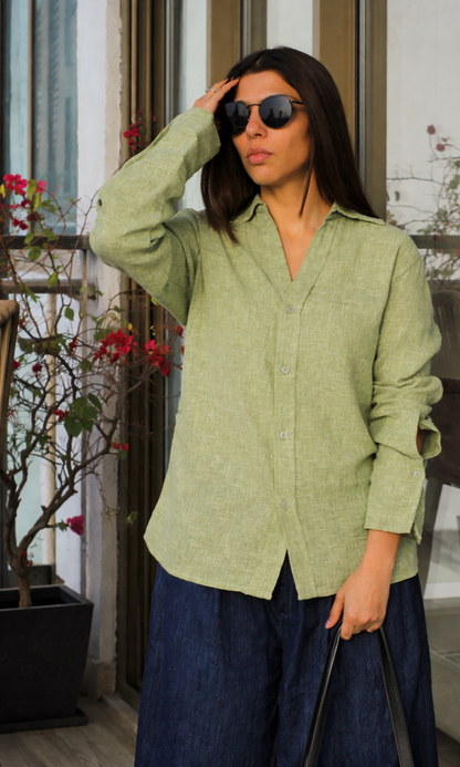Soft Green Weave Side Cinch Shirt
