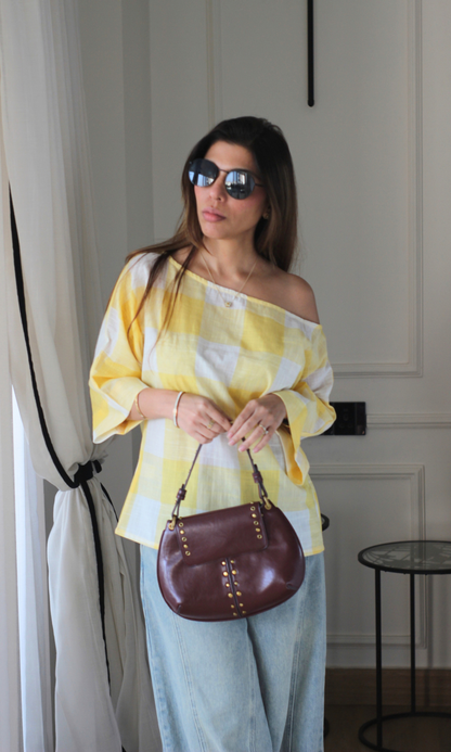 Yellow Gingham Off-Shoulder Top