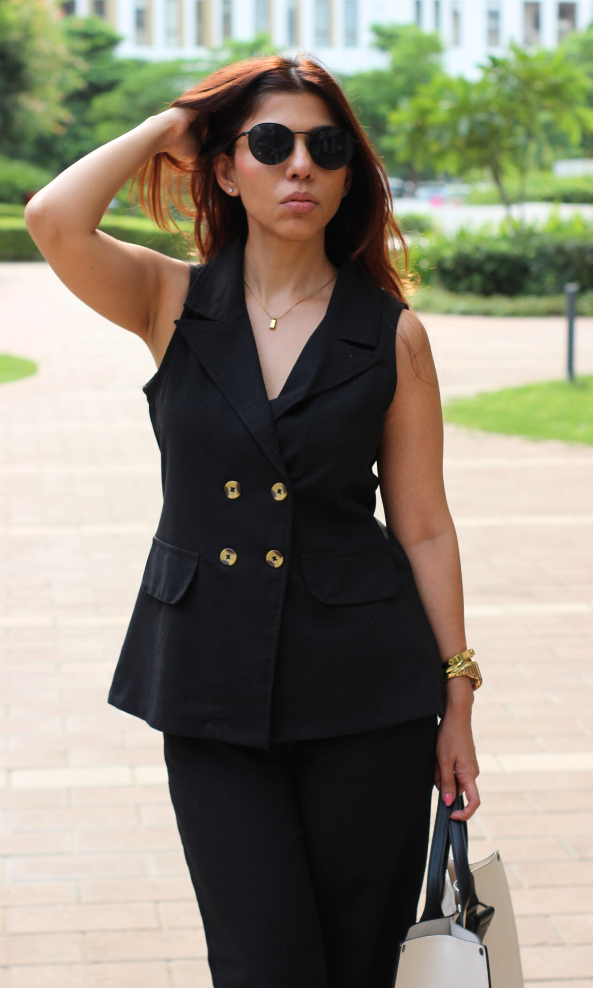 Double-Breasted Linen Blazer with Flap Pockets and Pants Co-ord