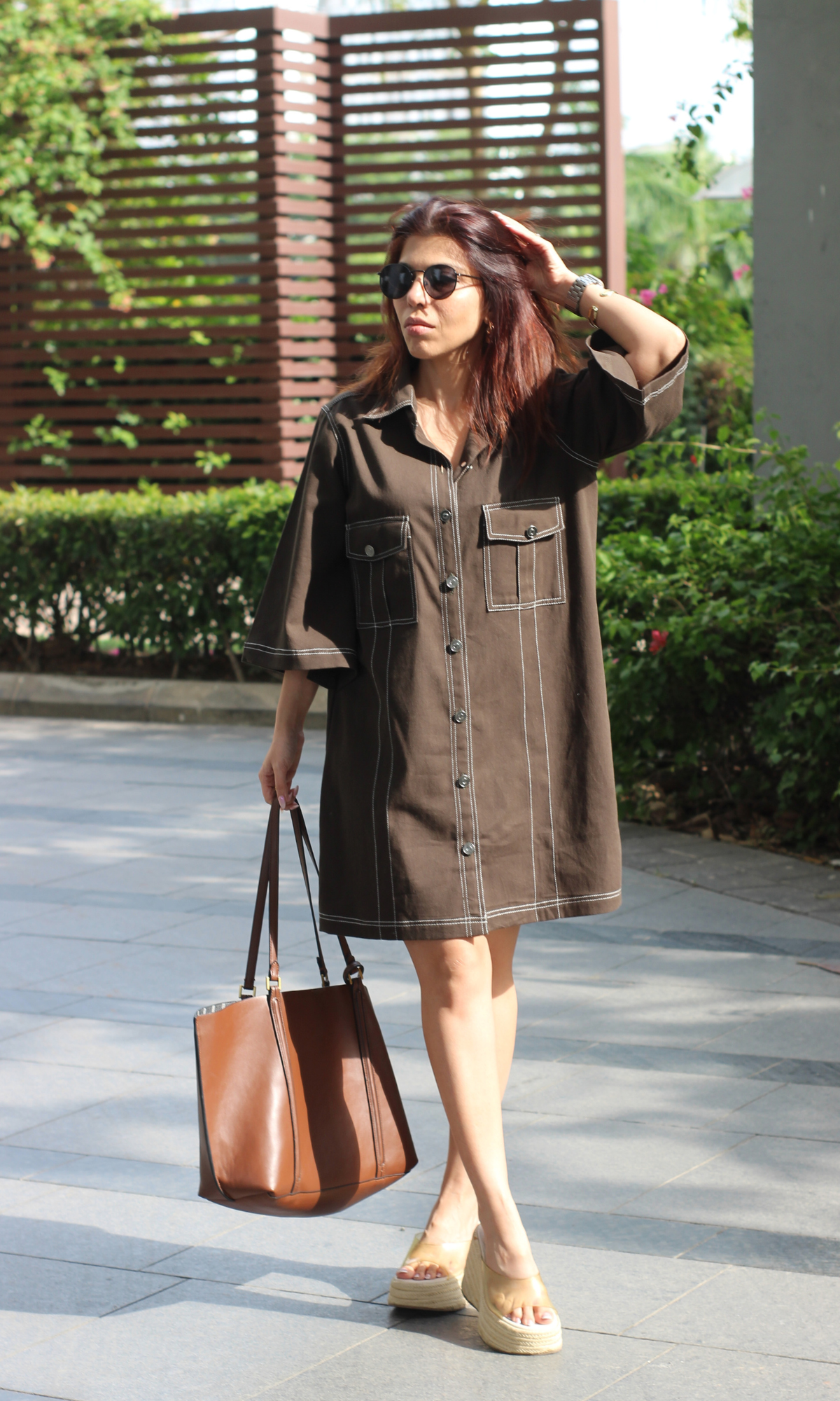Olive Brown Thread Work Dress
