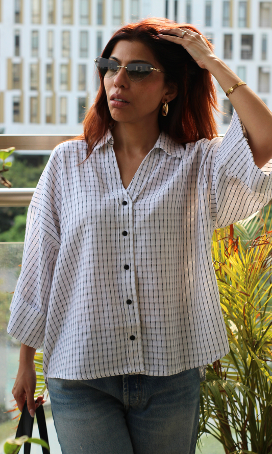 White Black Thread Cotton Shirt