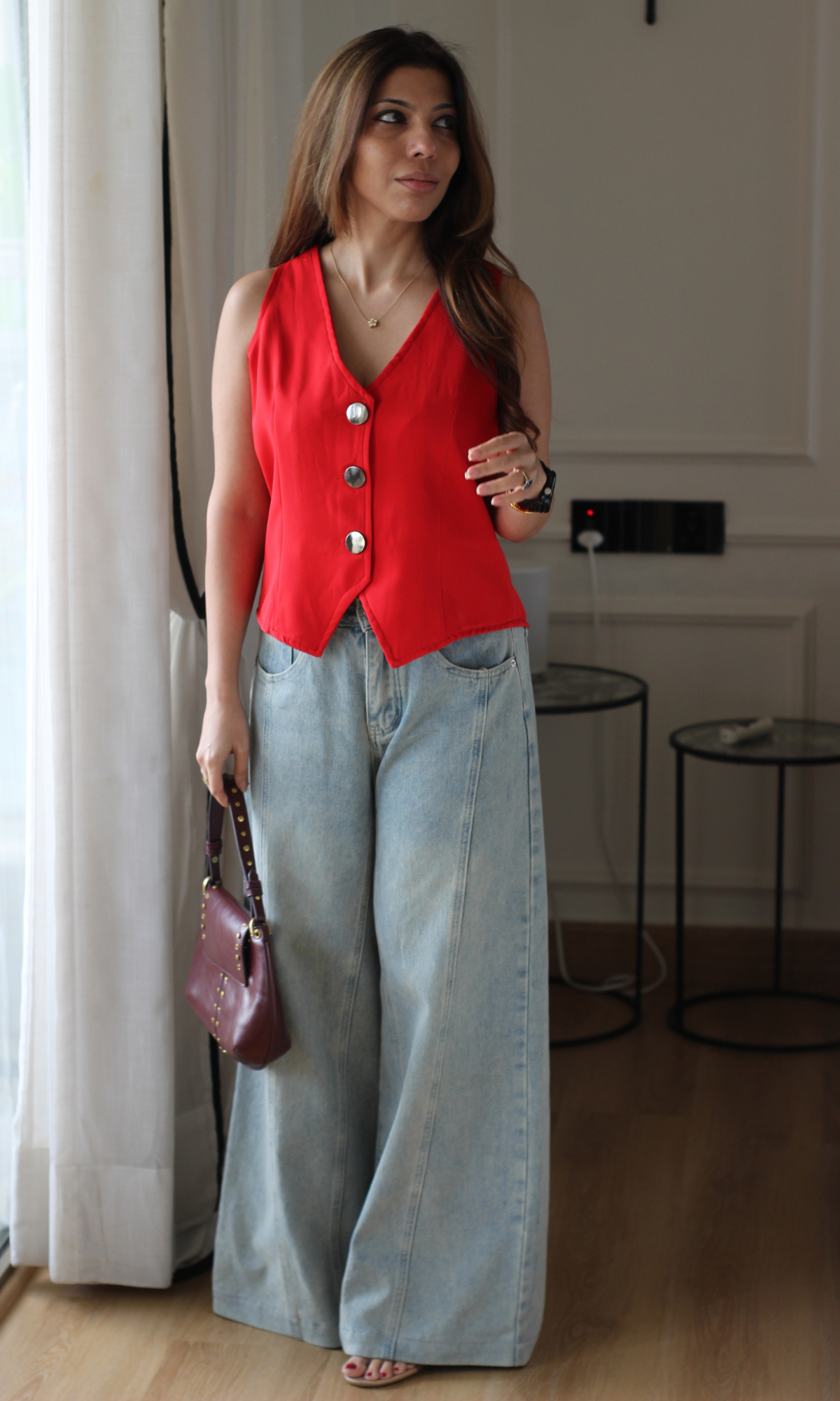 Red Pointed-Hem Waistcoat