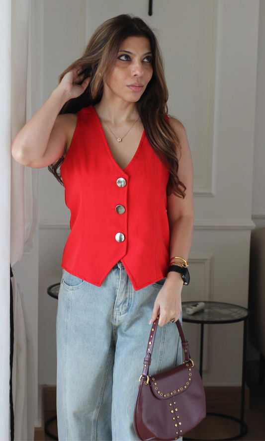 Red Pointed-Hem Waistcoat