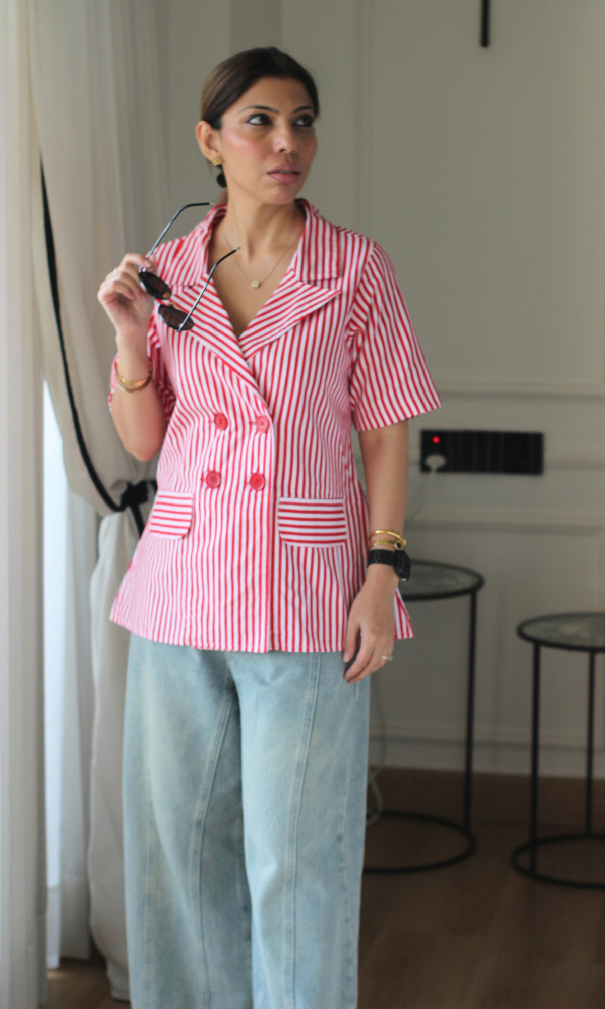 Candy-Stripe Half-Sleeve Blazer