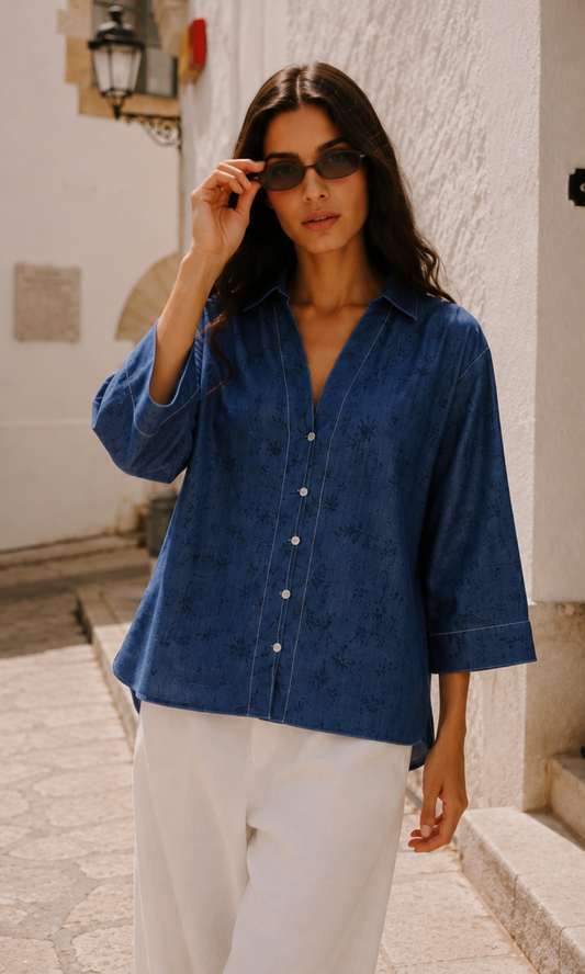 Indigo Denim Contrast-Stitch Shirt