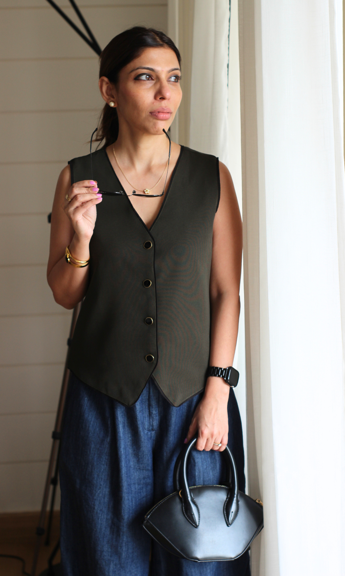 Olive Noir Piped Waist Coat