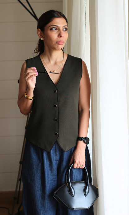 Olive Noir Piped Waist Coat