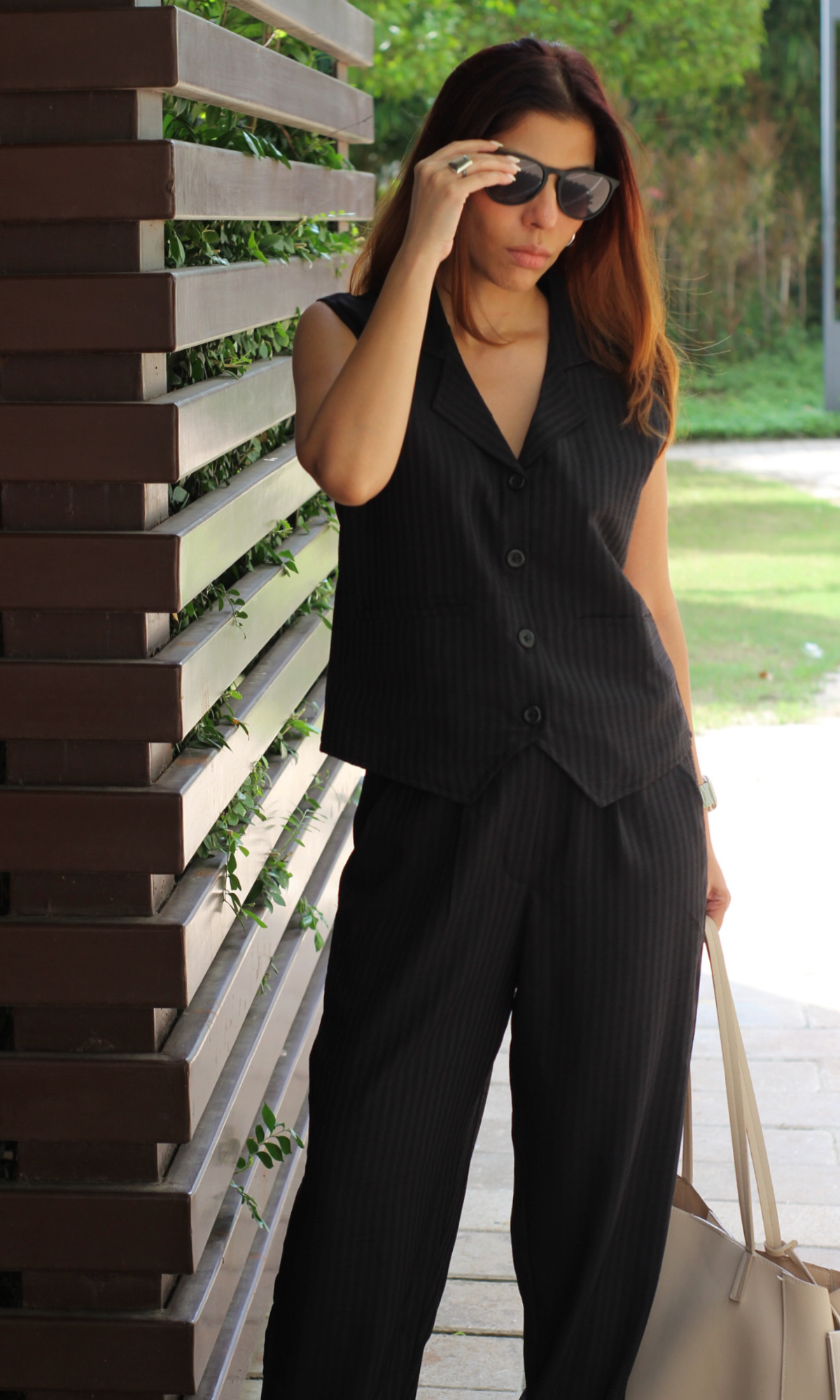 Black Striped Collared Waist Coat and Pants