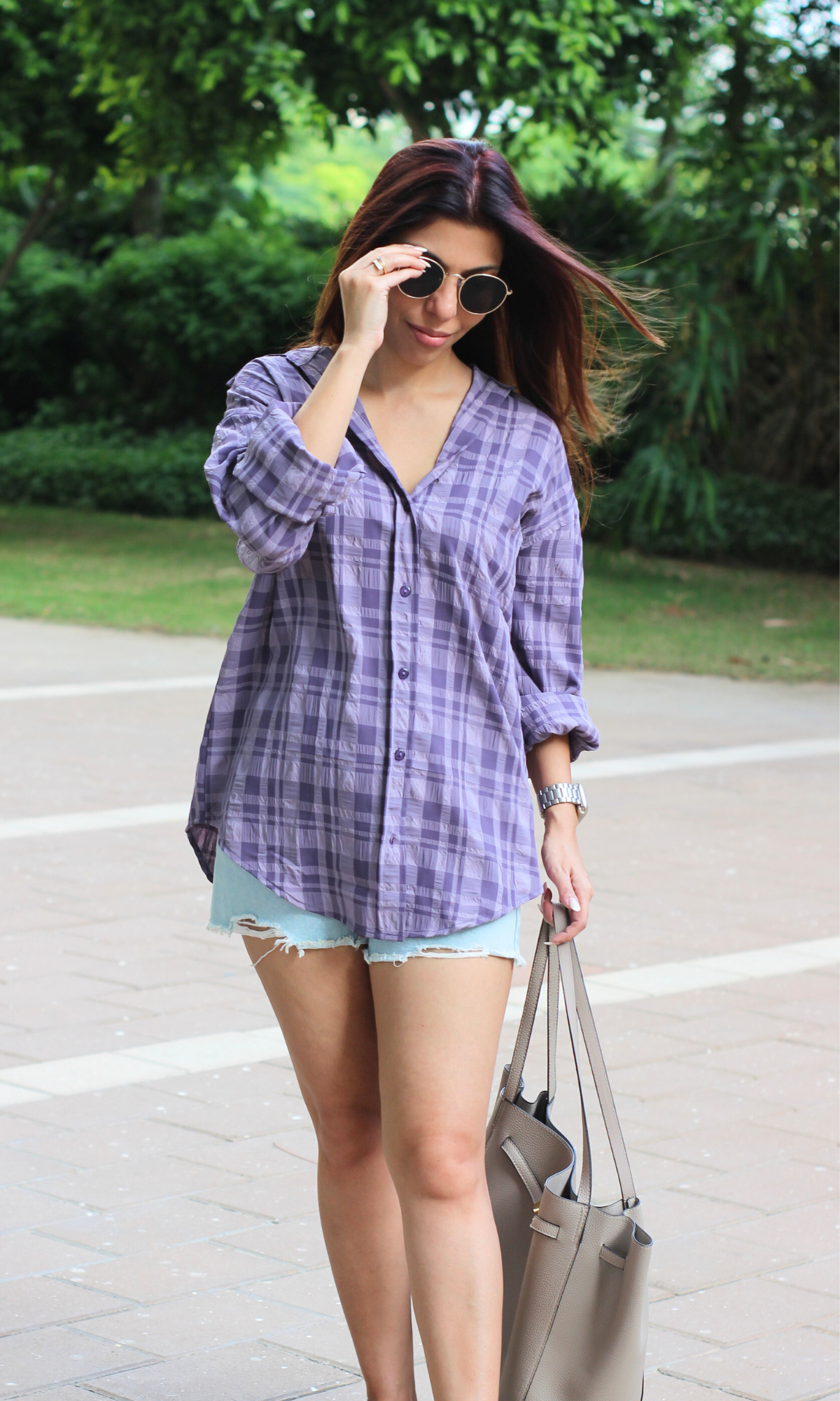 Purple Rhapsody Check Oversized Shirt