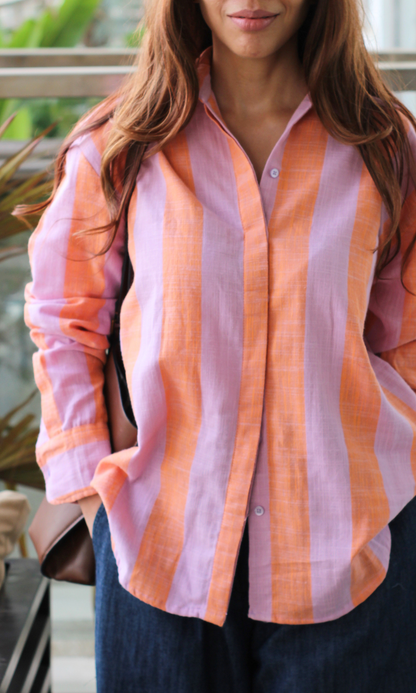 Orange Purple Striped Shirt