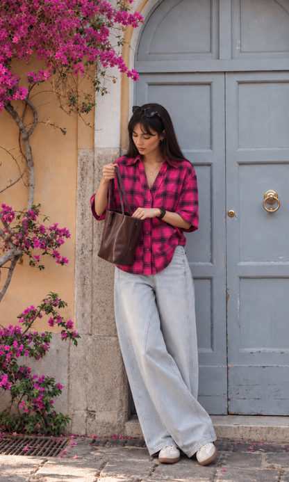 Magenta Plaid Cropped Shirt
