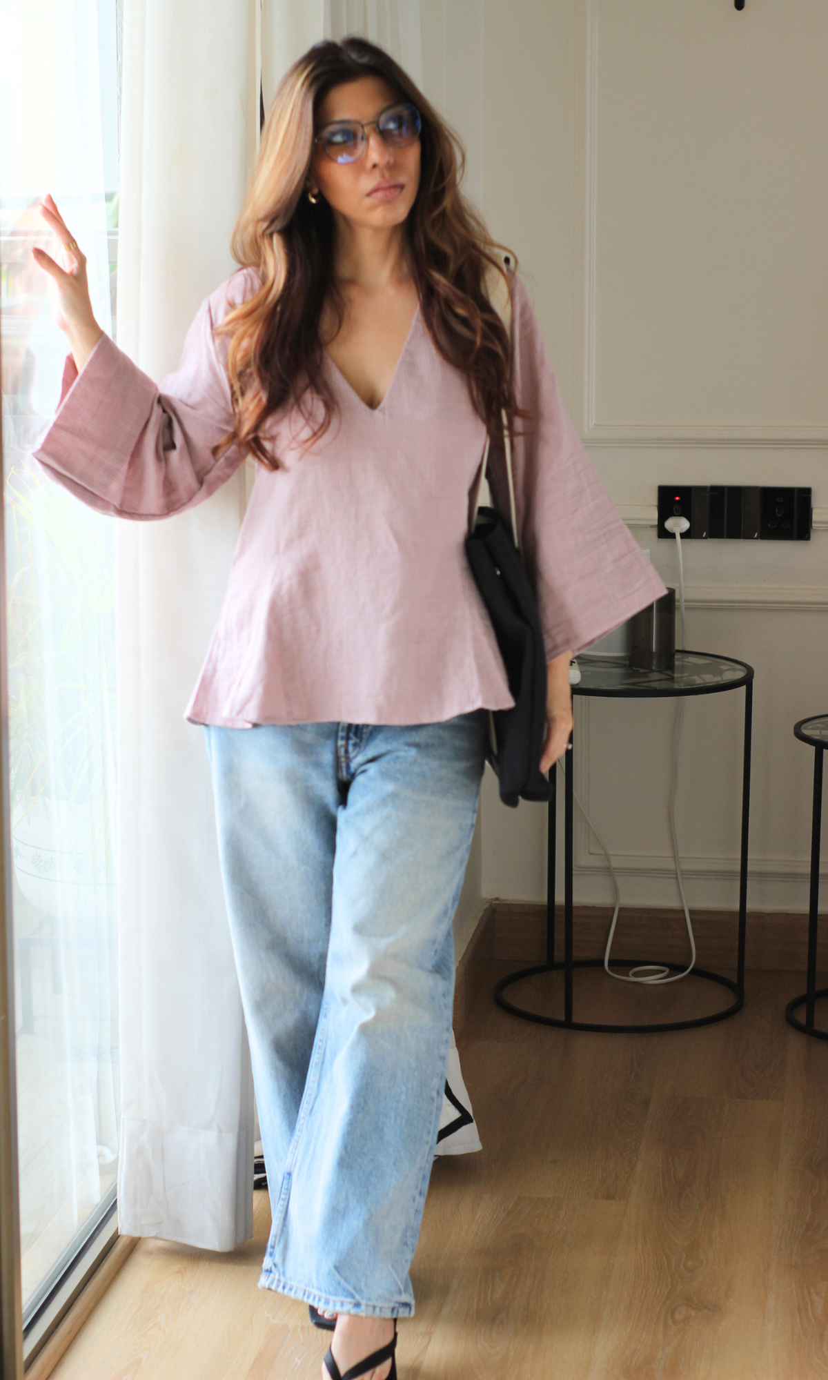 Dusty Rose Textured V-Neck Peplum Top