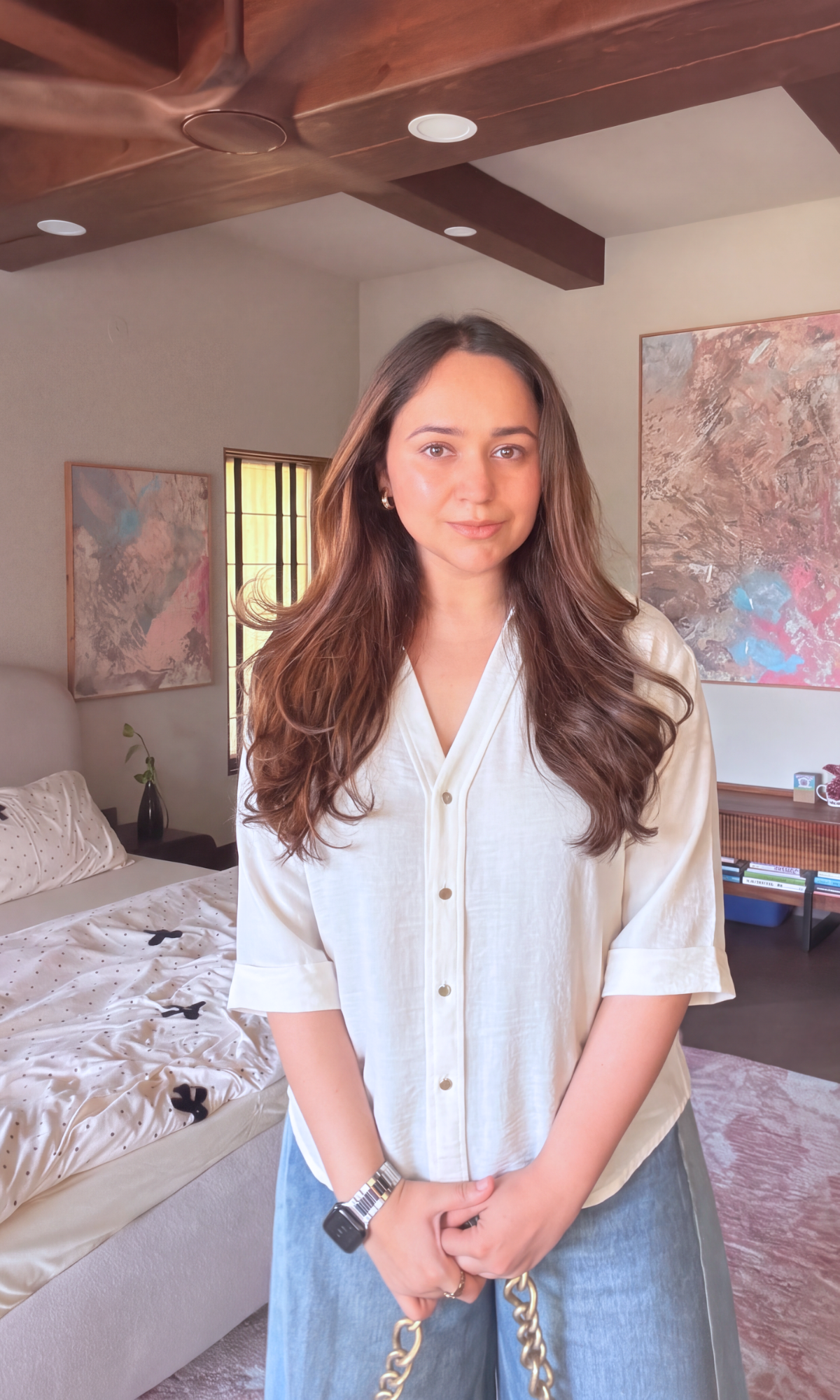 Cloud White Metallic-Button Boxy Shirt