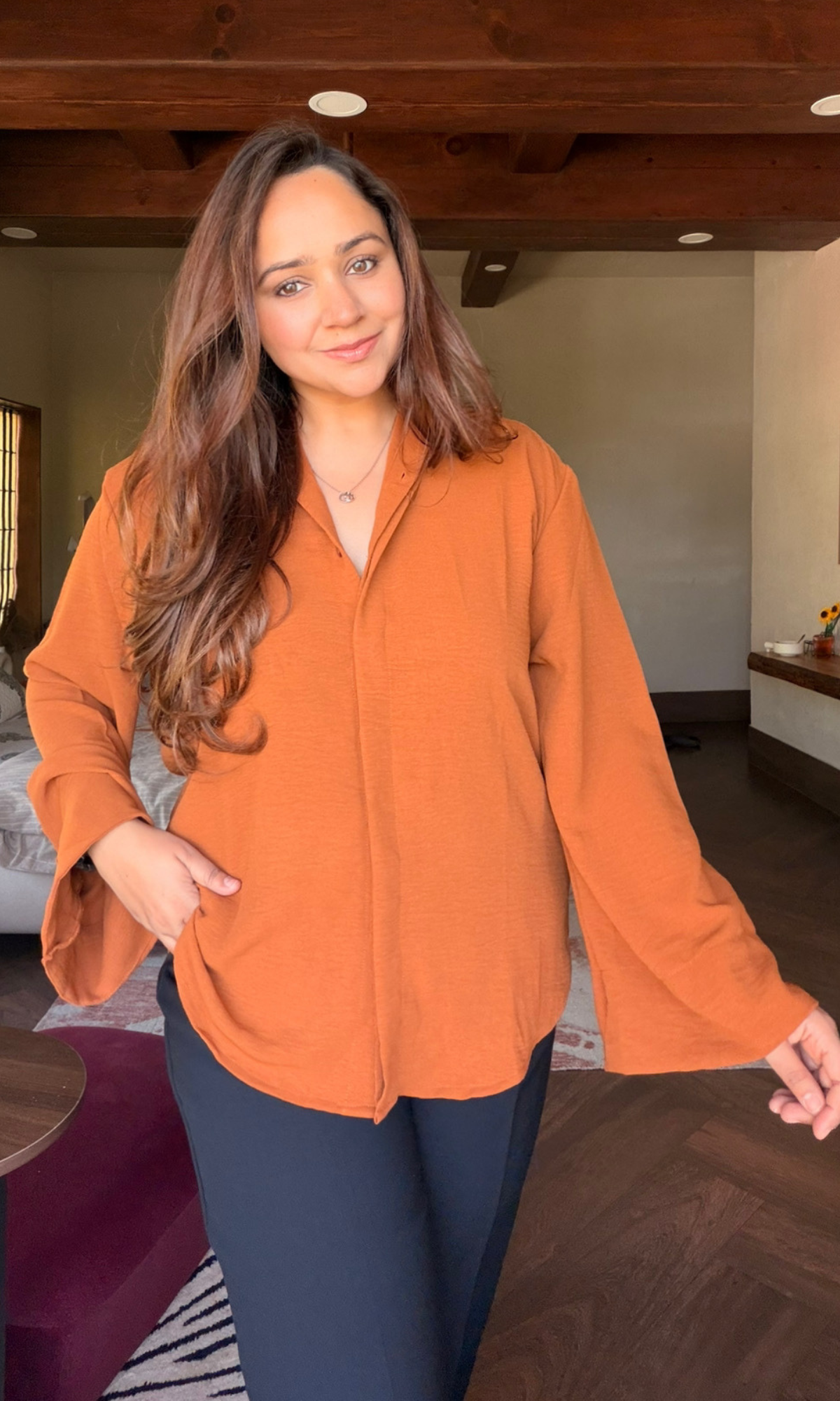 Rust Flared Sleeves Shirt