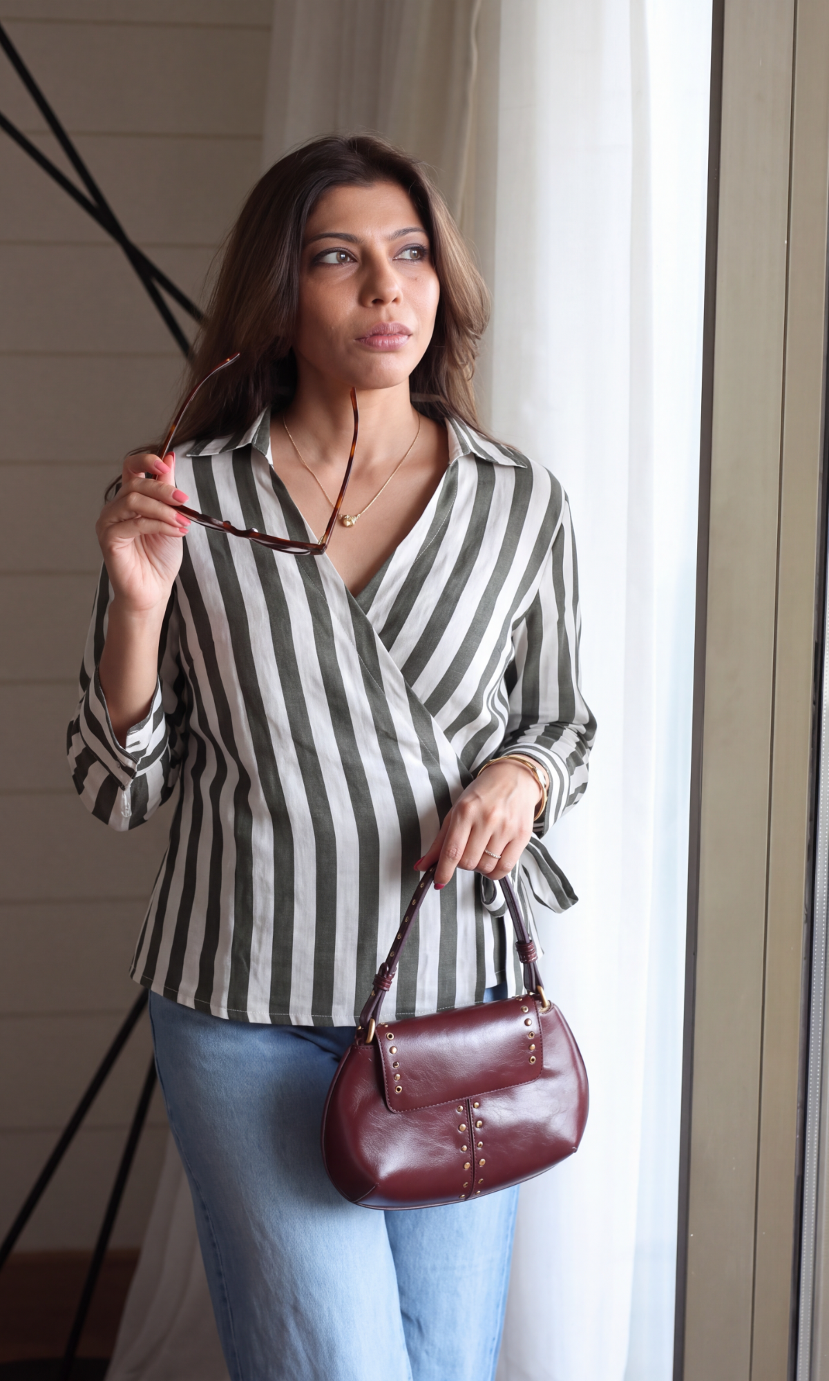Olive Ivory Stripe Kimono Top