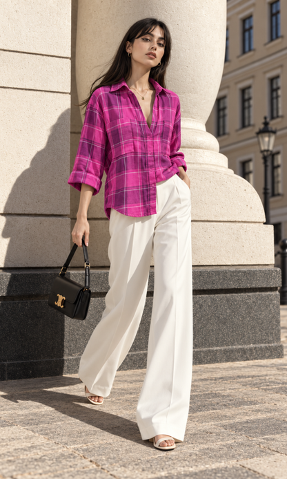 Bubblegum Windowpane Loose Shirt