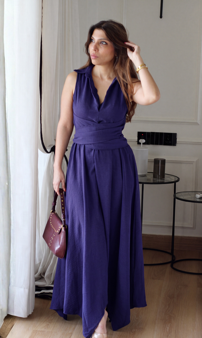 Purple Wrap Handkerchief Hem Midi Dress