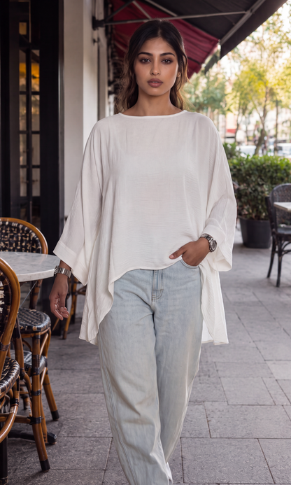 Ivory High-Low Hem Dolman Top