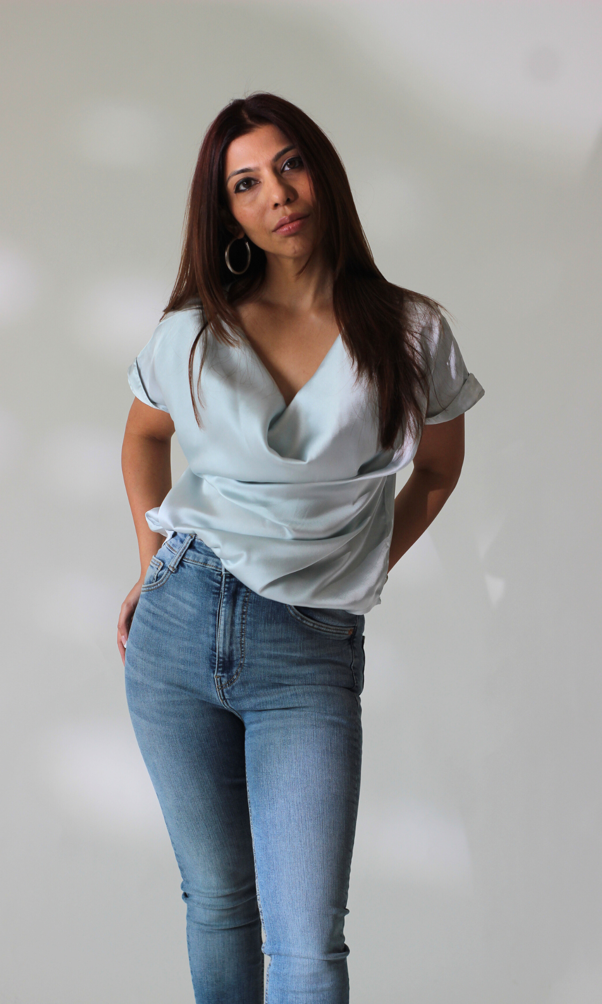 Pastel Blue Cowl Neck Top