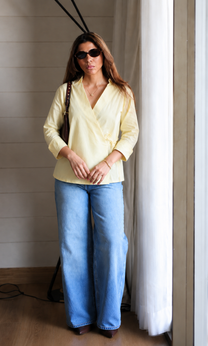 Butter Yellow Wrap Cotton Top