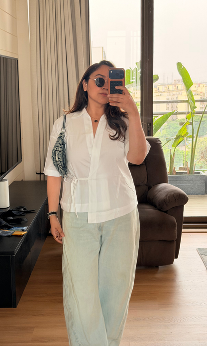 Dove Grey Side-Tie Blouse