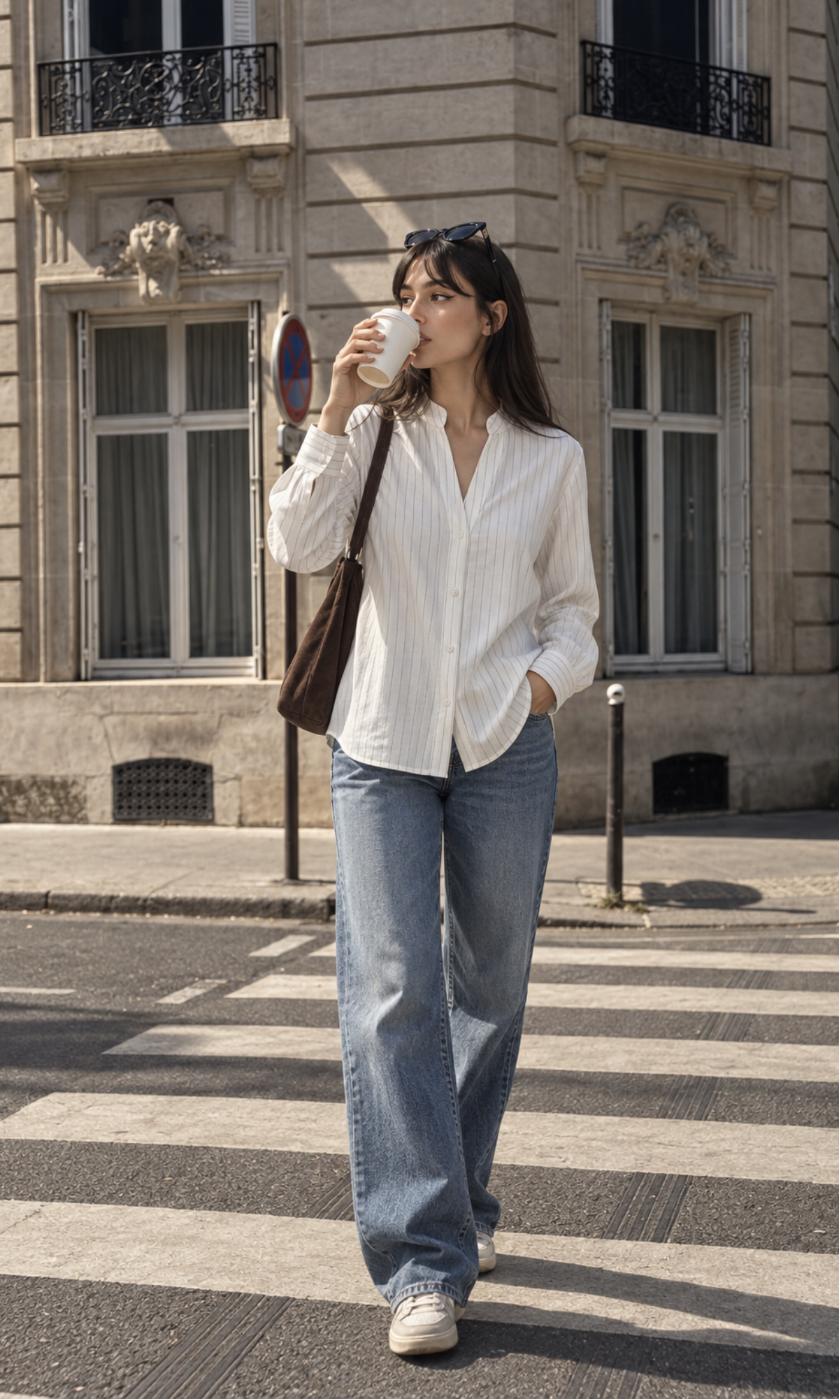 Pinstripe Mandarin-Collar Shirt