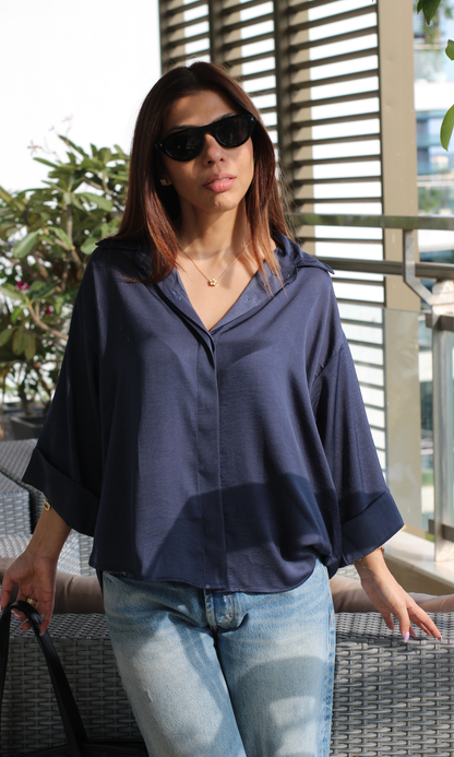 Indigo Sheen Loose Shirt