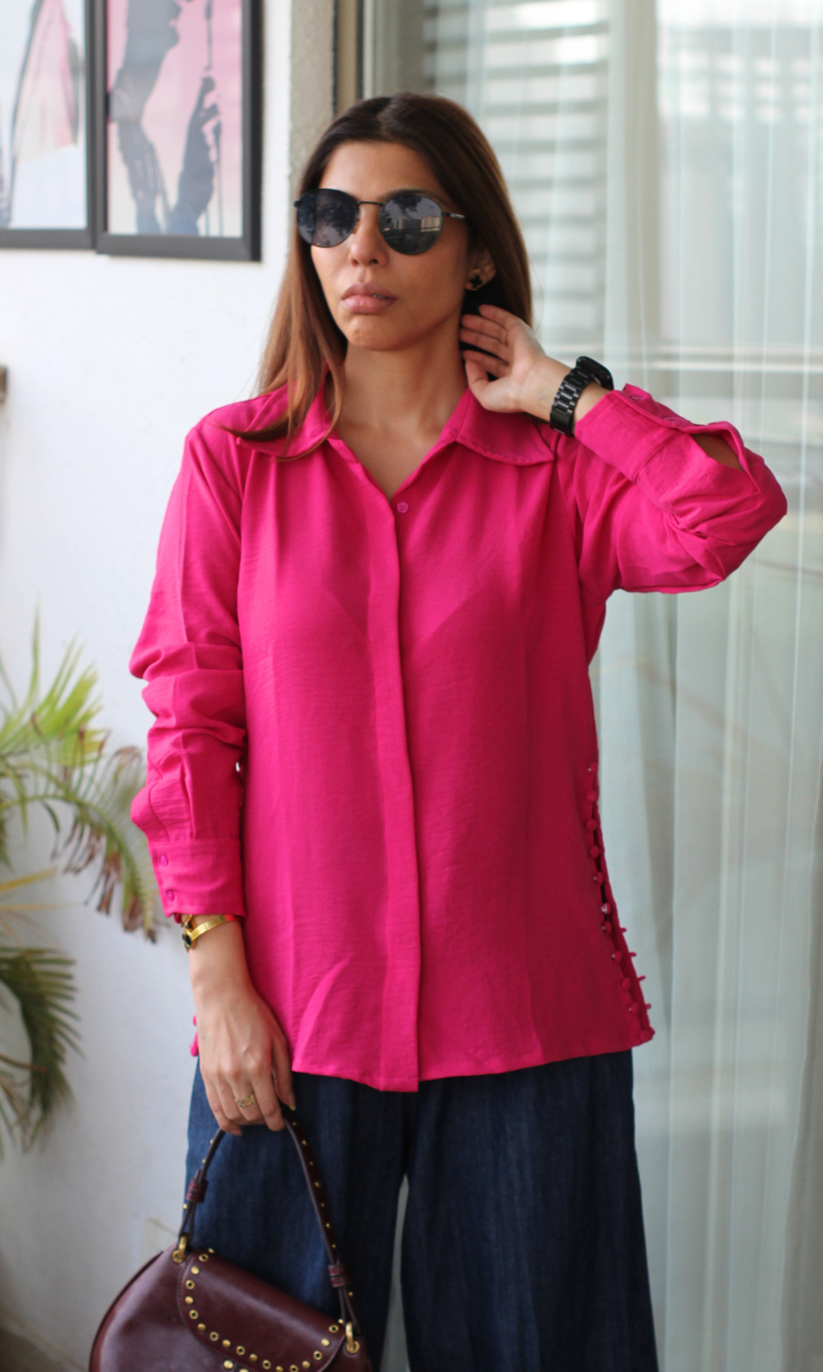 Pink Side-Buttoned Shirt
