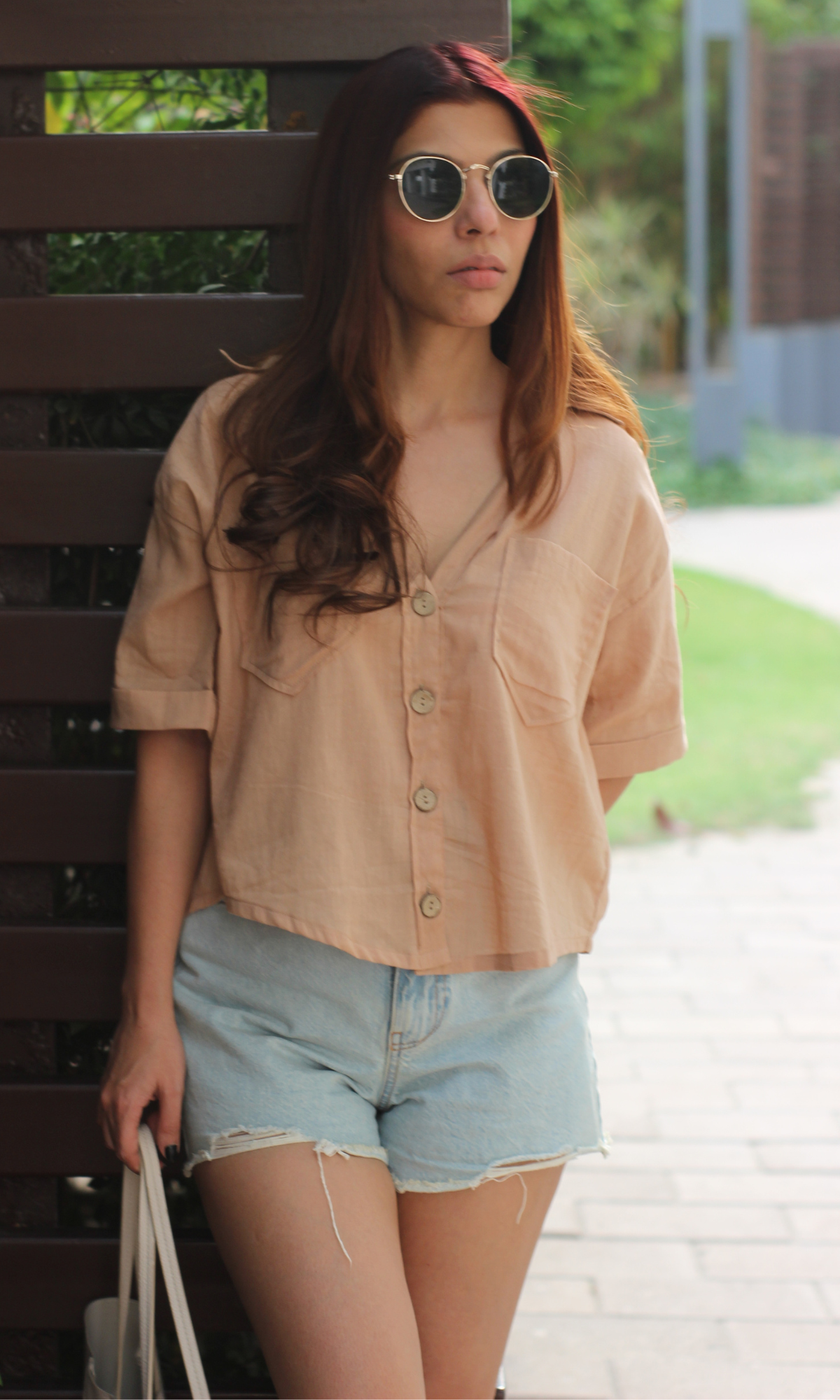 Dusty Beige Cotton Cropped Shirt