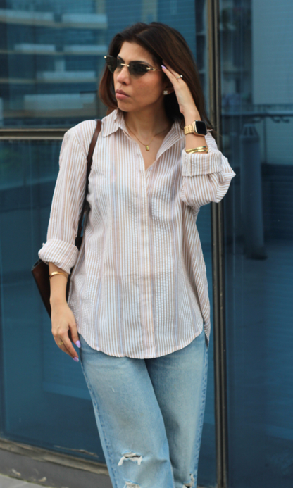 Oat & White Dobby Striped Shirt